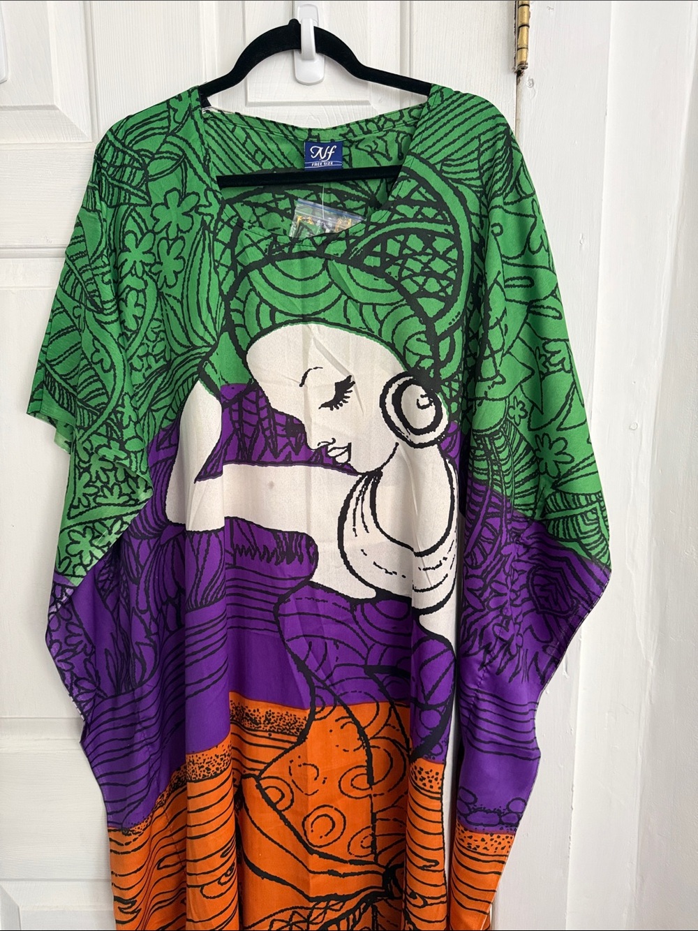 Colorful Graphic Kaftan Dress in Green, Purple, Orange, White